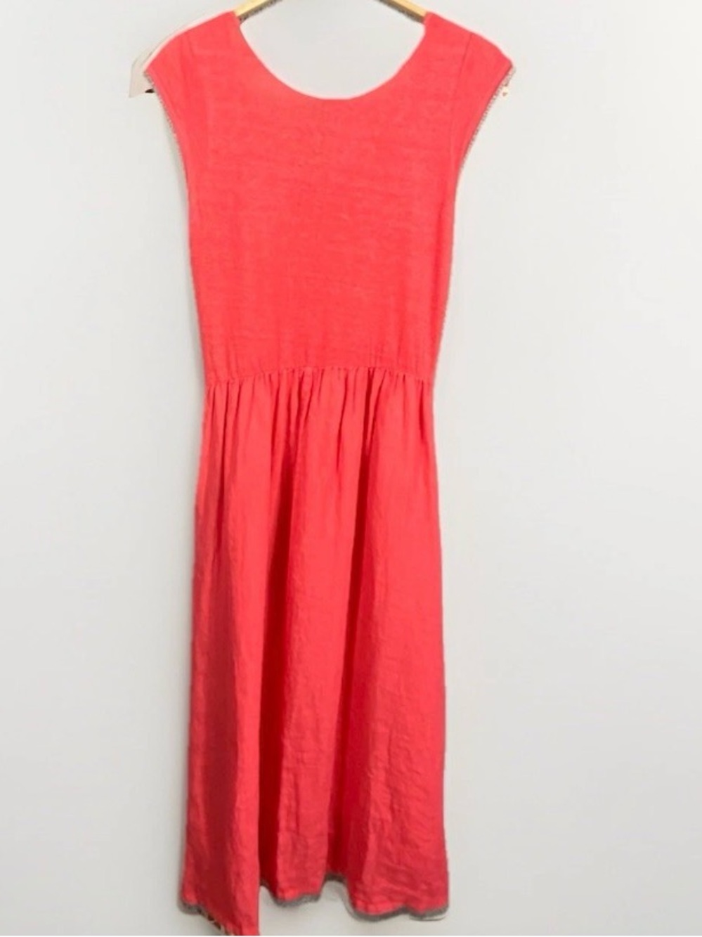 120% Lino Italian Linen Dress Women’s M Sleeveless Coral Maxi Size 46 US 10 / 12 - Picture 10 of 11
